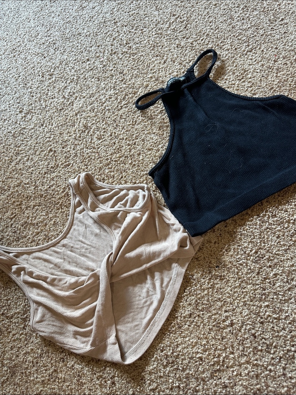 Women’s Ribbed Halter Crop Top - Black and Beige